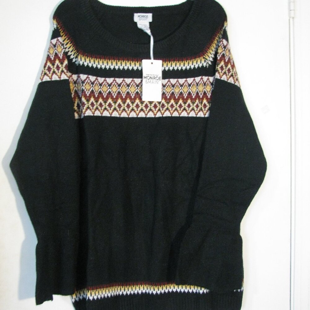 * Monroe & Main Sweater 2X Plus Size NWT Black Nordic Design Bell Sleeve Knit